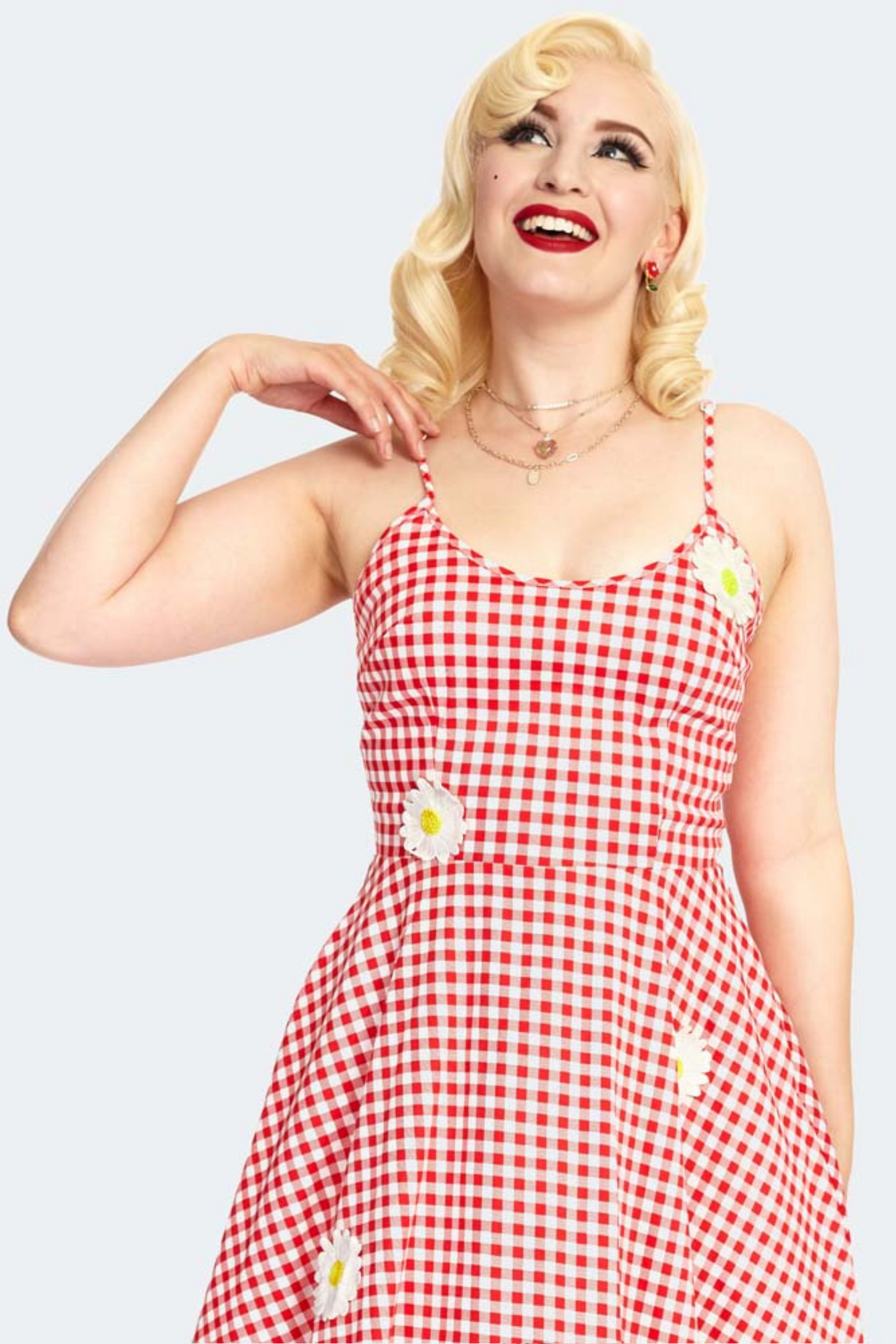 Gingham Floral Embroidered Flare Dress