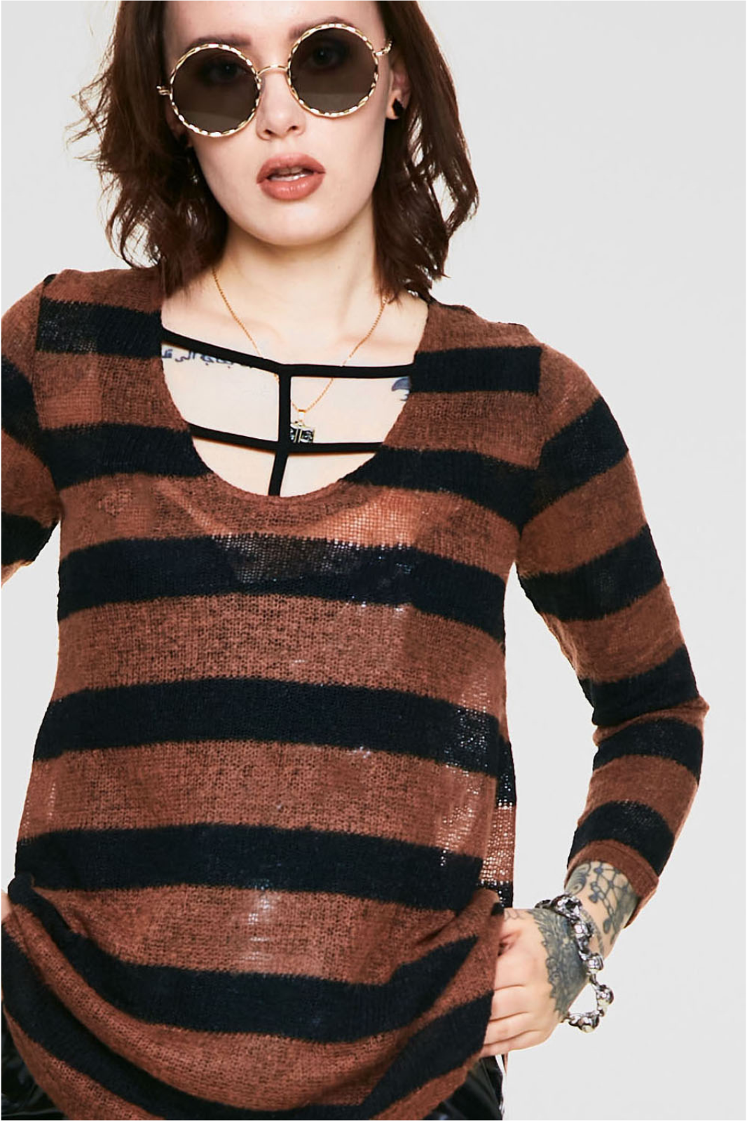 Striped Sheer Knit Sweater