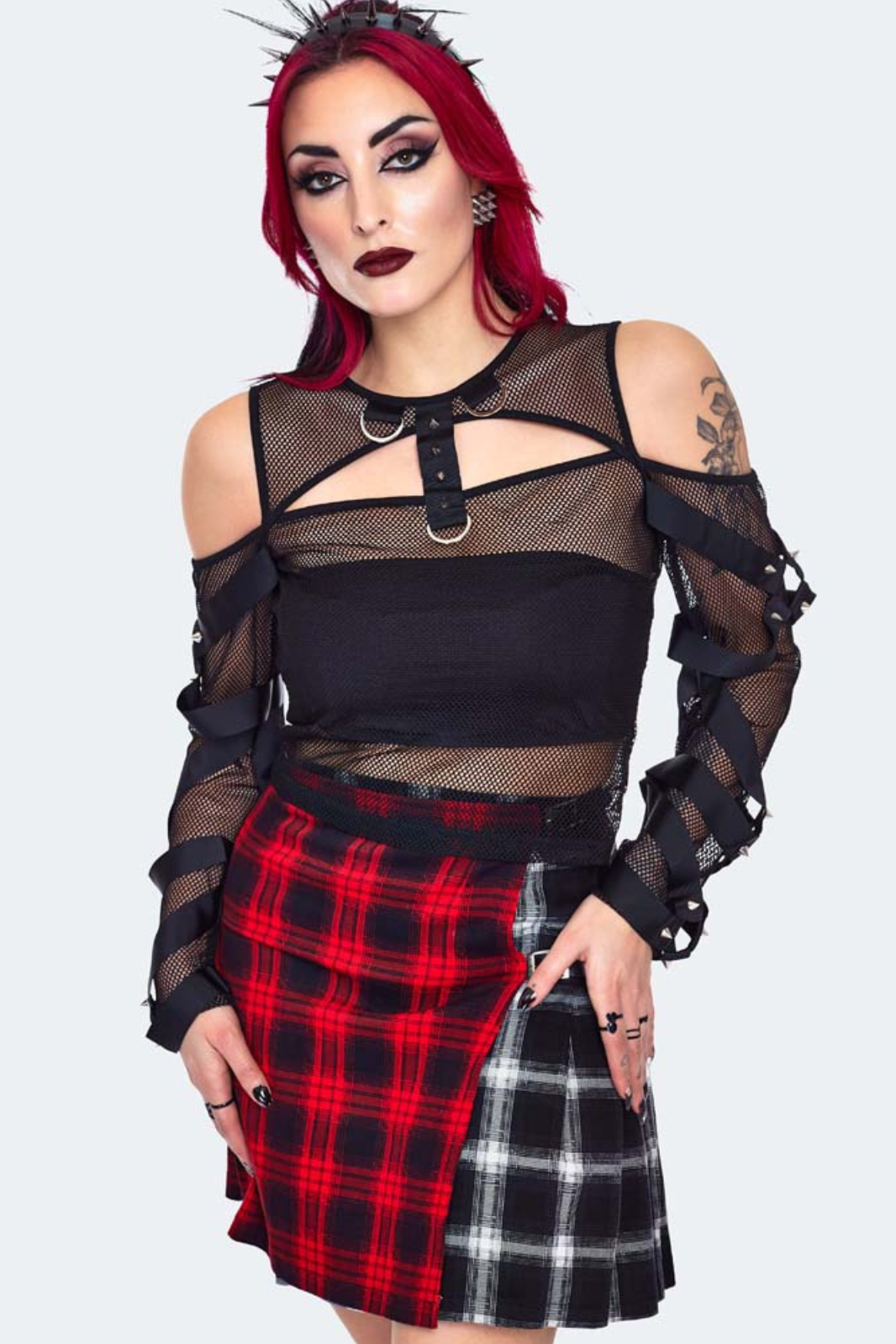 Cold Shoulder Mesh Top