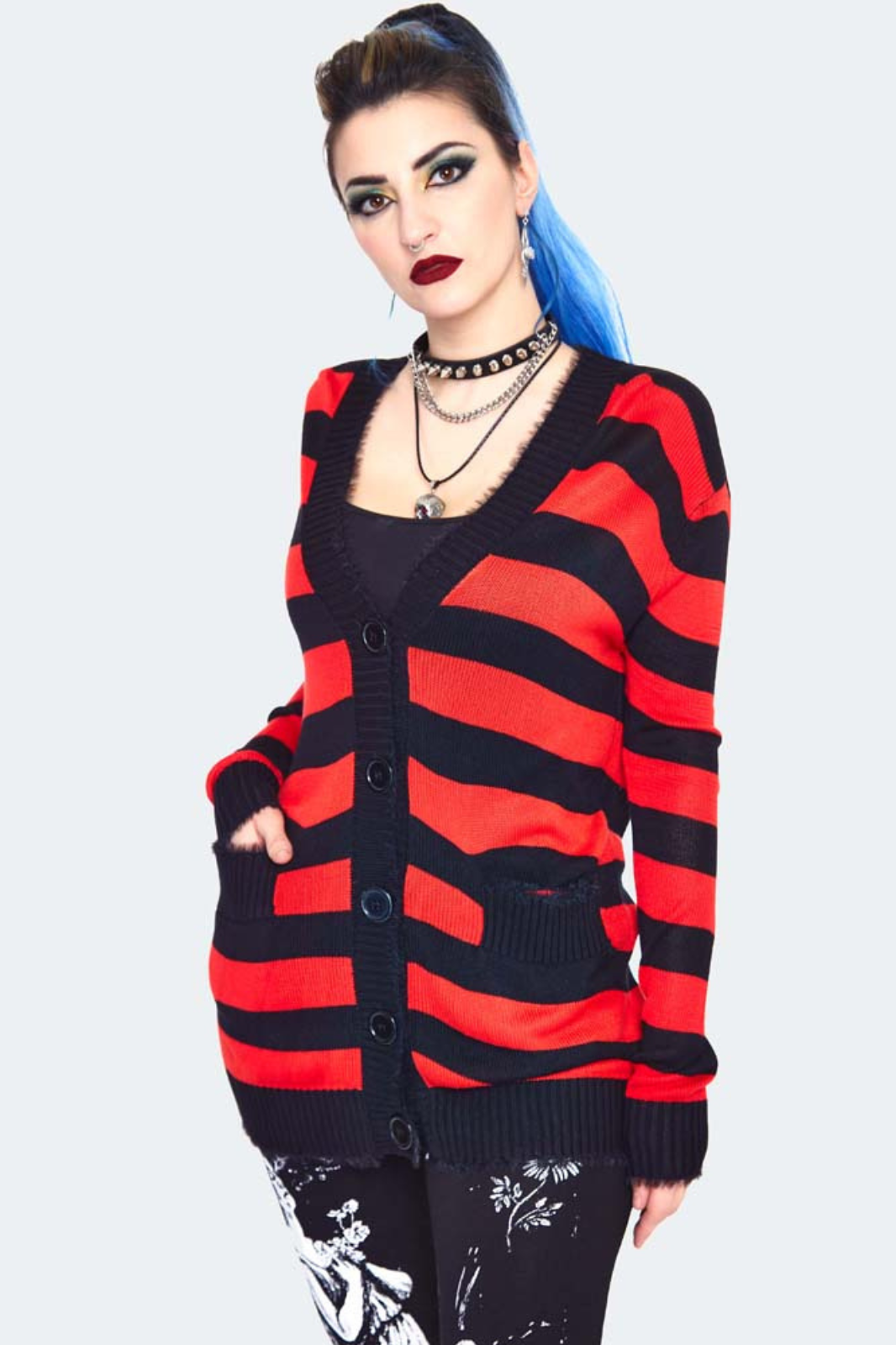 Red Striped Oversized Cardigan