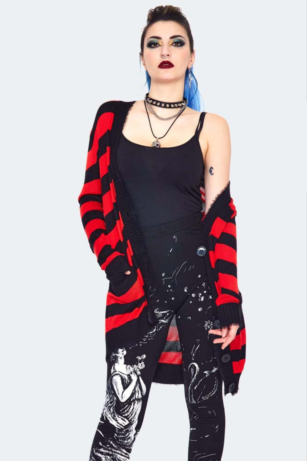 Red Striped Oversized Cardigan