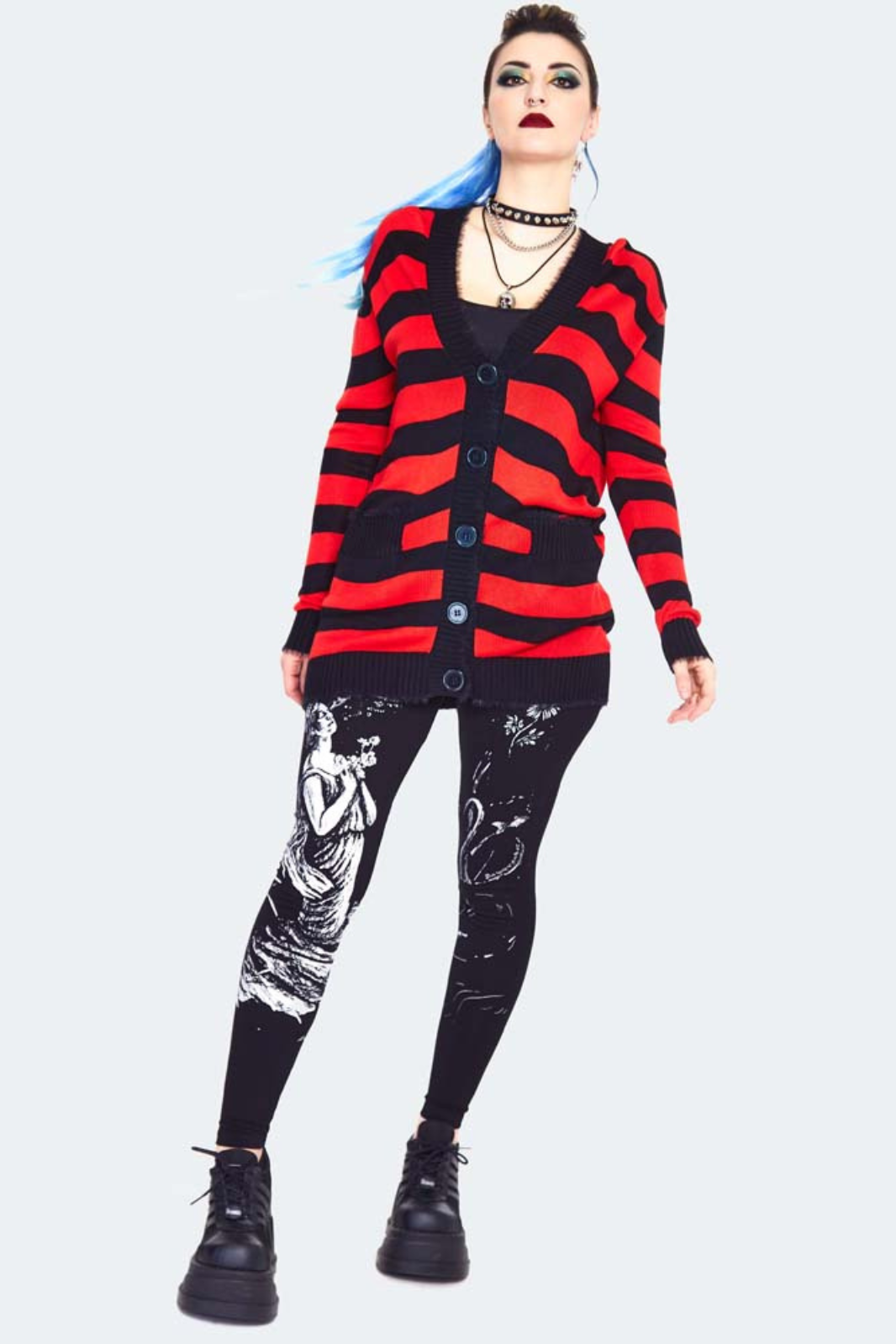 Red Striped Oversized Cardigan