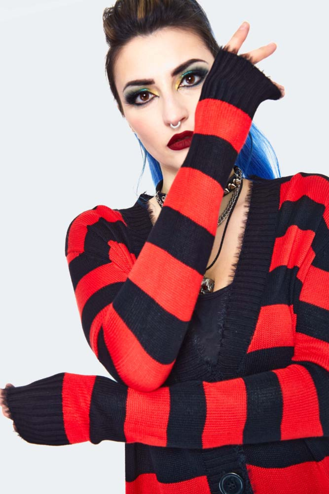 Red Striped Oversized Cardigan