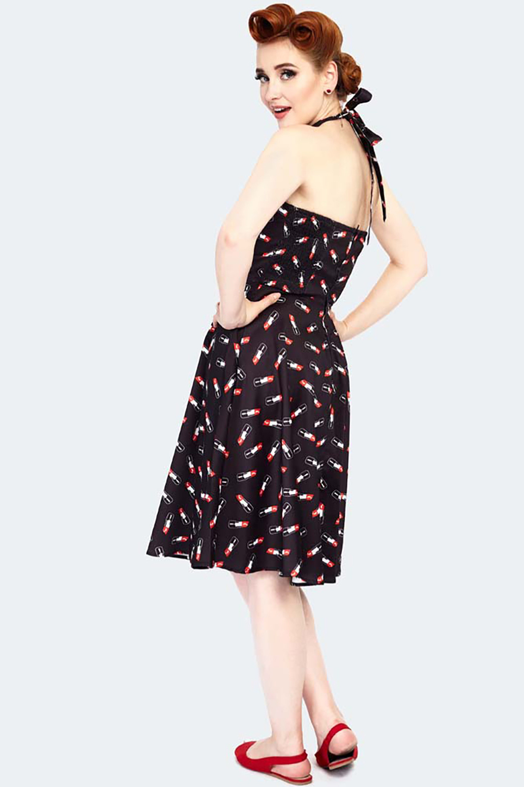 Lipstick Halter Neck Flare Dress