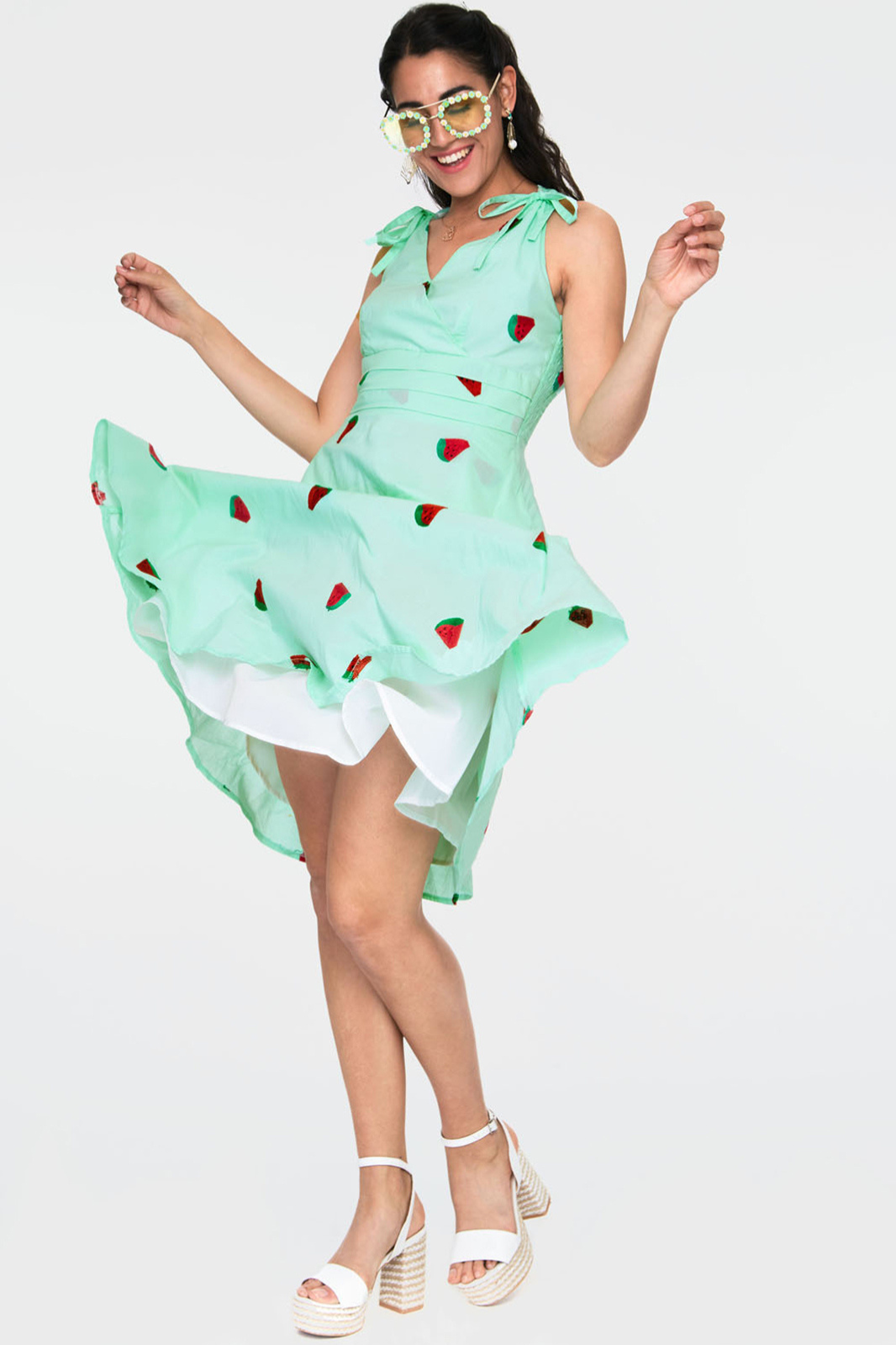 Watermelon Embroidered Flare Dress