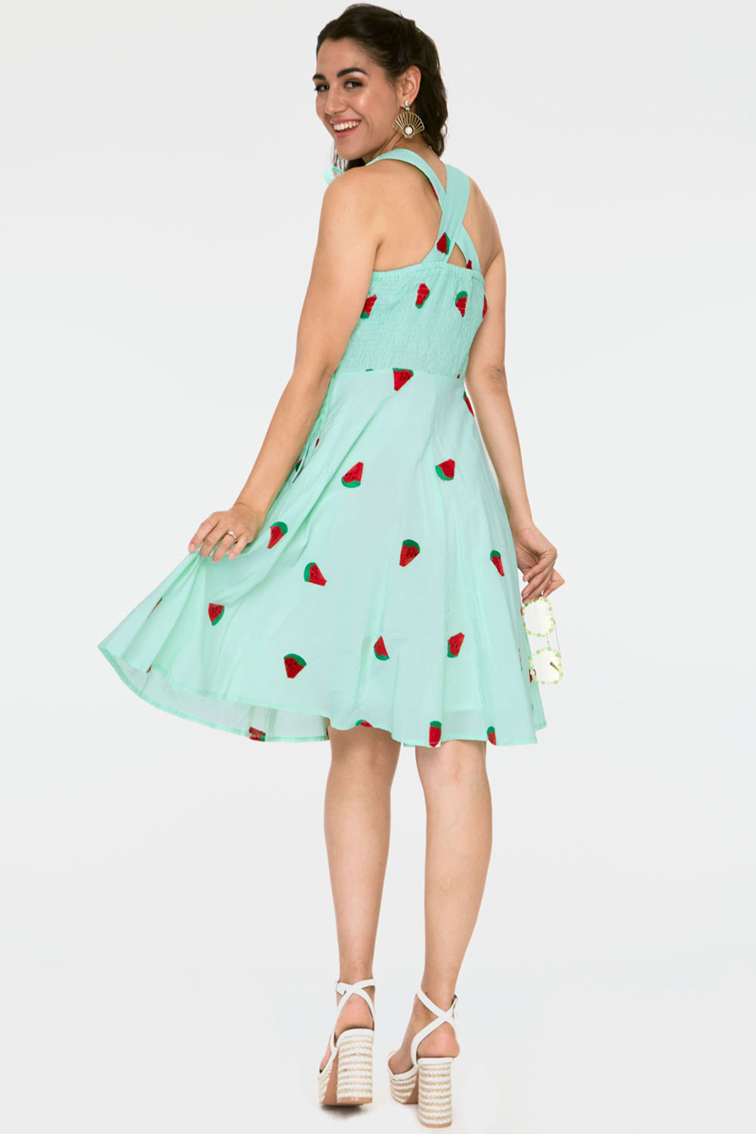 Watermelon Embroidered Flare Dress