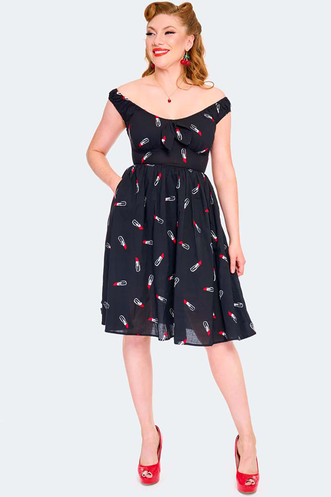 Lipstick Embroidered Flare Dress
