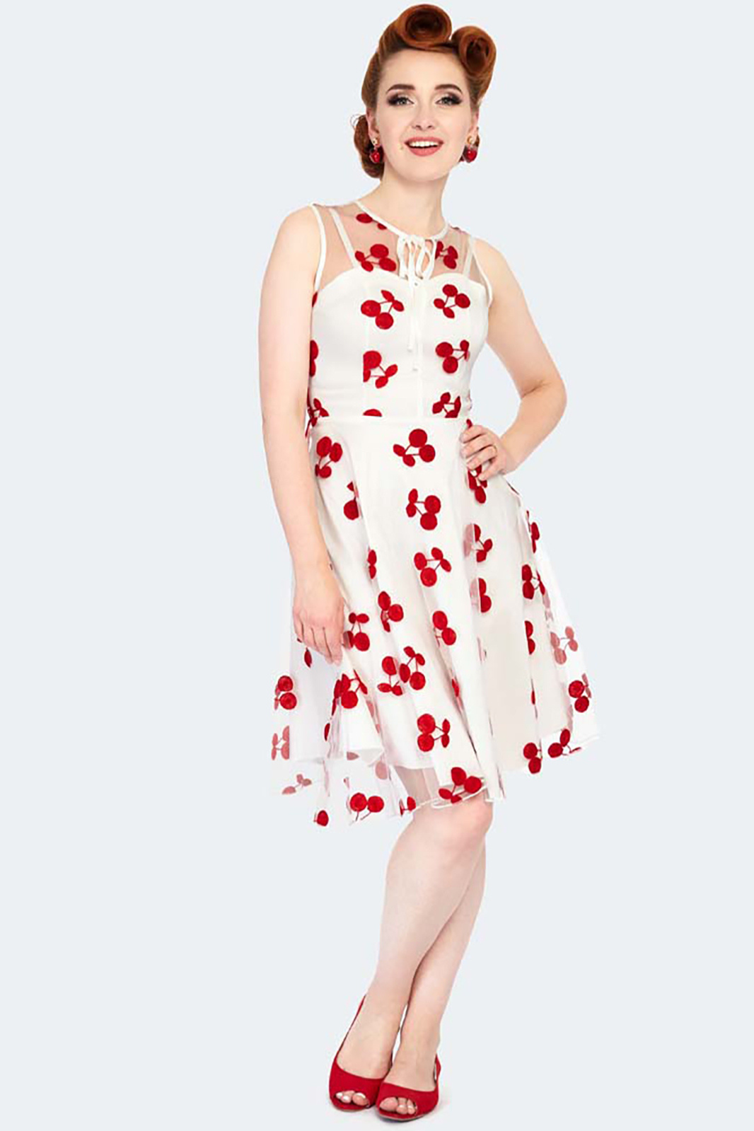 Cherry Embroidered Flare Dress