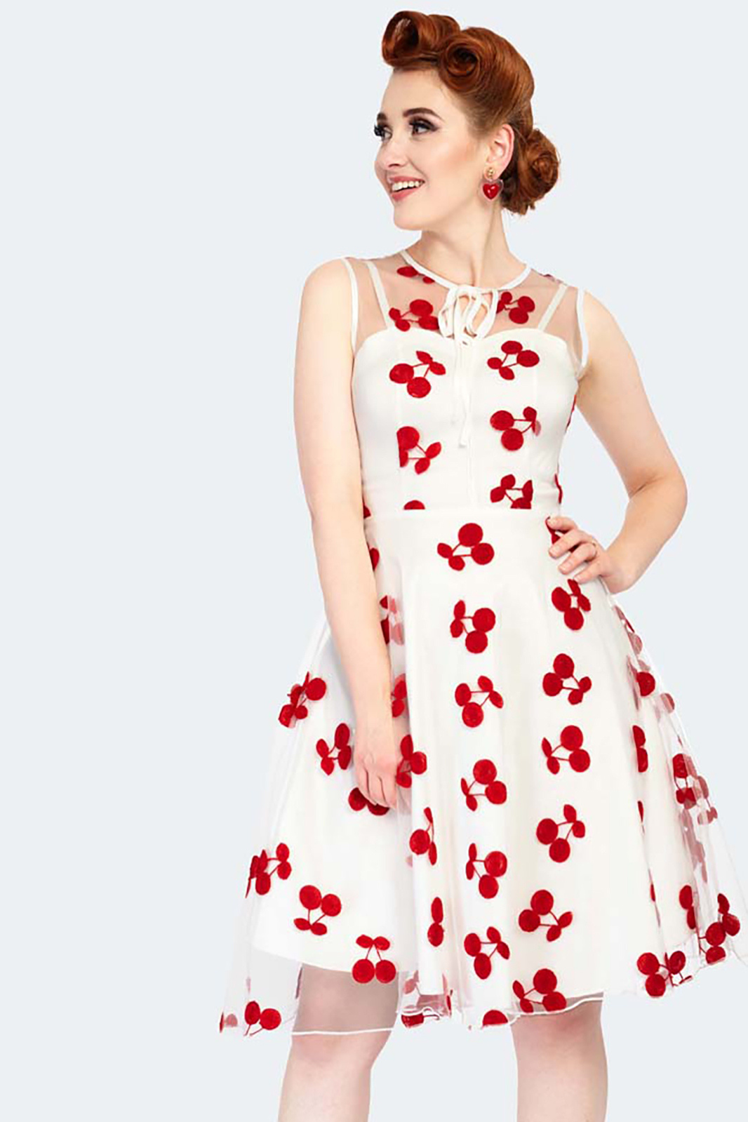 Cherry Embroidered Flare Dress