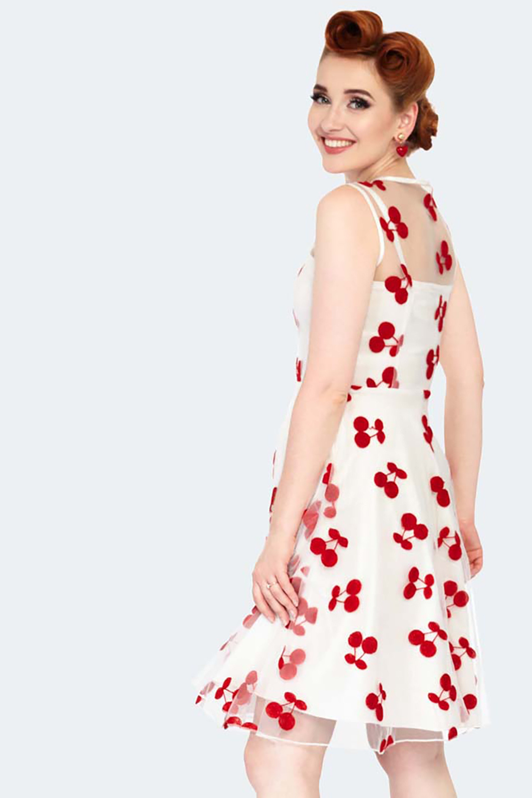 Cherry Embroidered Flare Dress