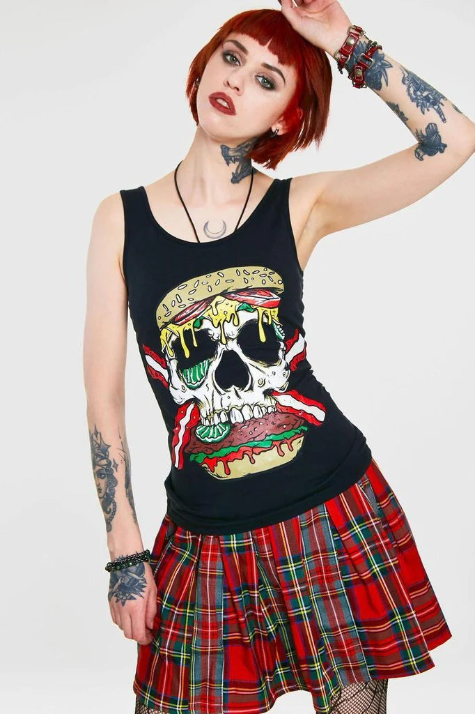 Zombie Skull Burger Tie Back Top