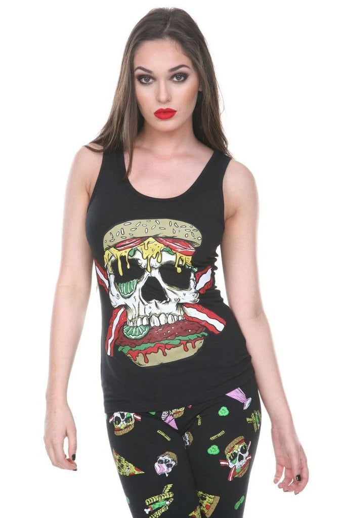 Zombie Skull Burger Tie Back Top