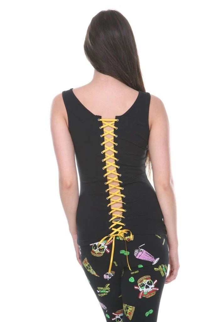 Zombie Skull Burger Tie Back Top