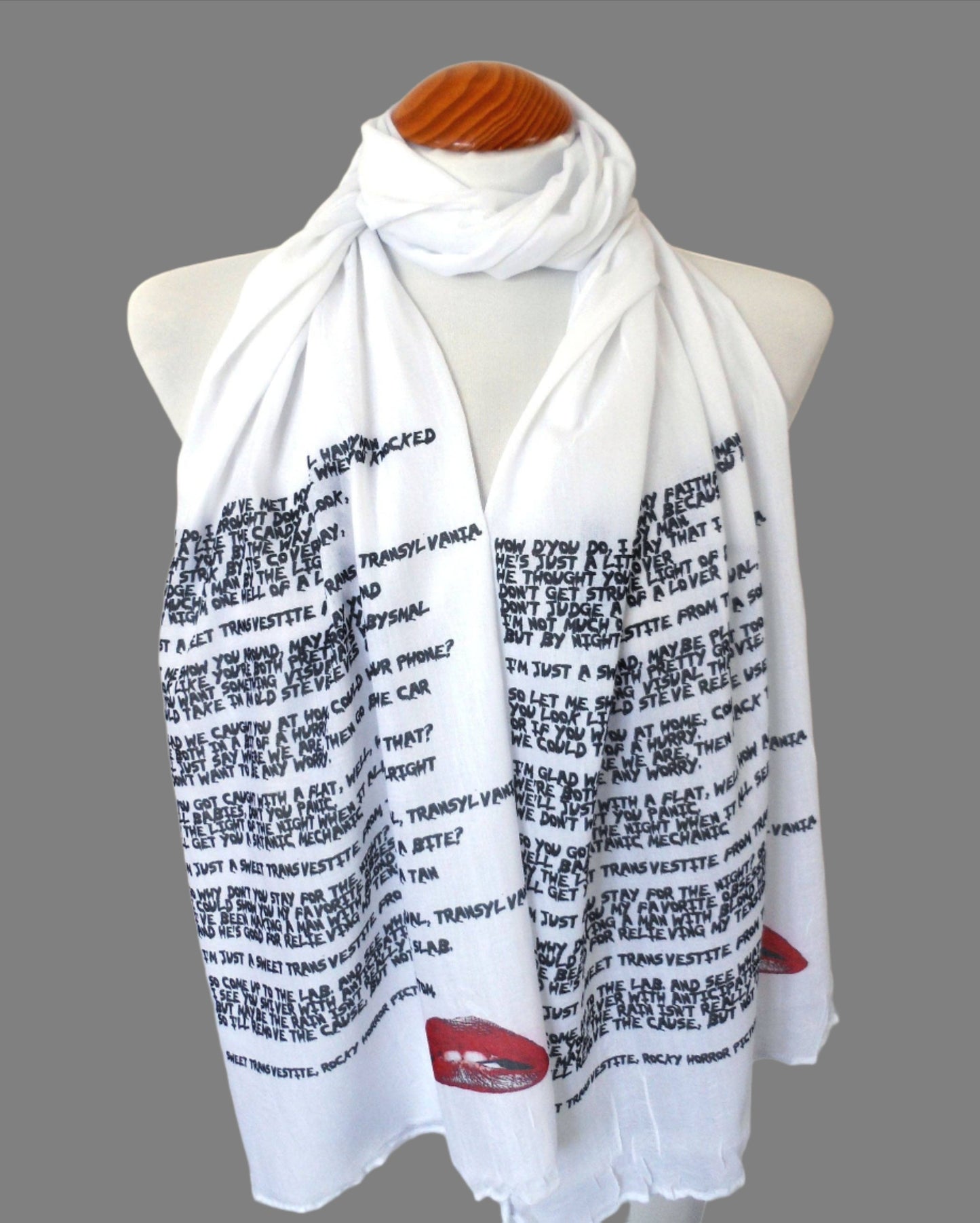 The Rocky Horror Picture Show Sweet Transvestite scarf. Cult Film scarf. The Rocky Horror gift.