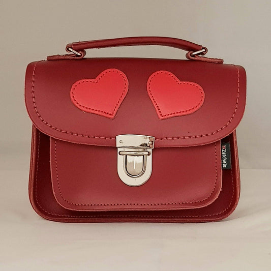 Luna Handmade Leather Bag - Love Hearts- Red