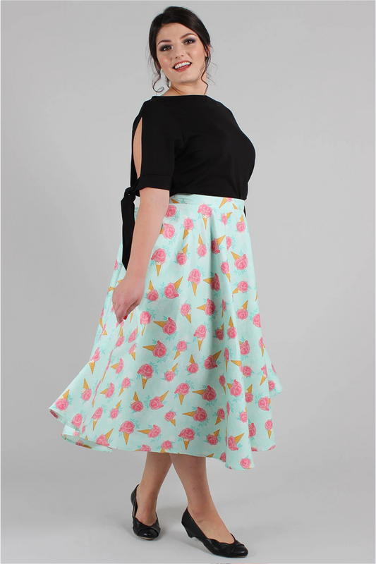 Curve Amy Floral Ice Cream Print Skirt