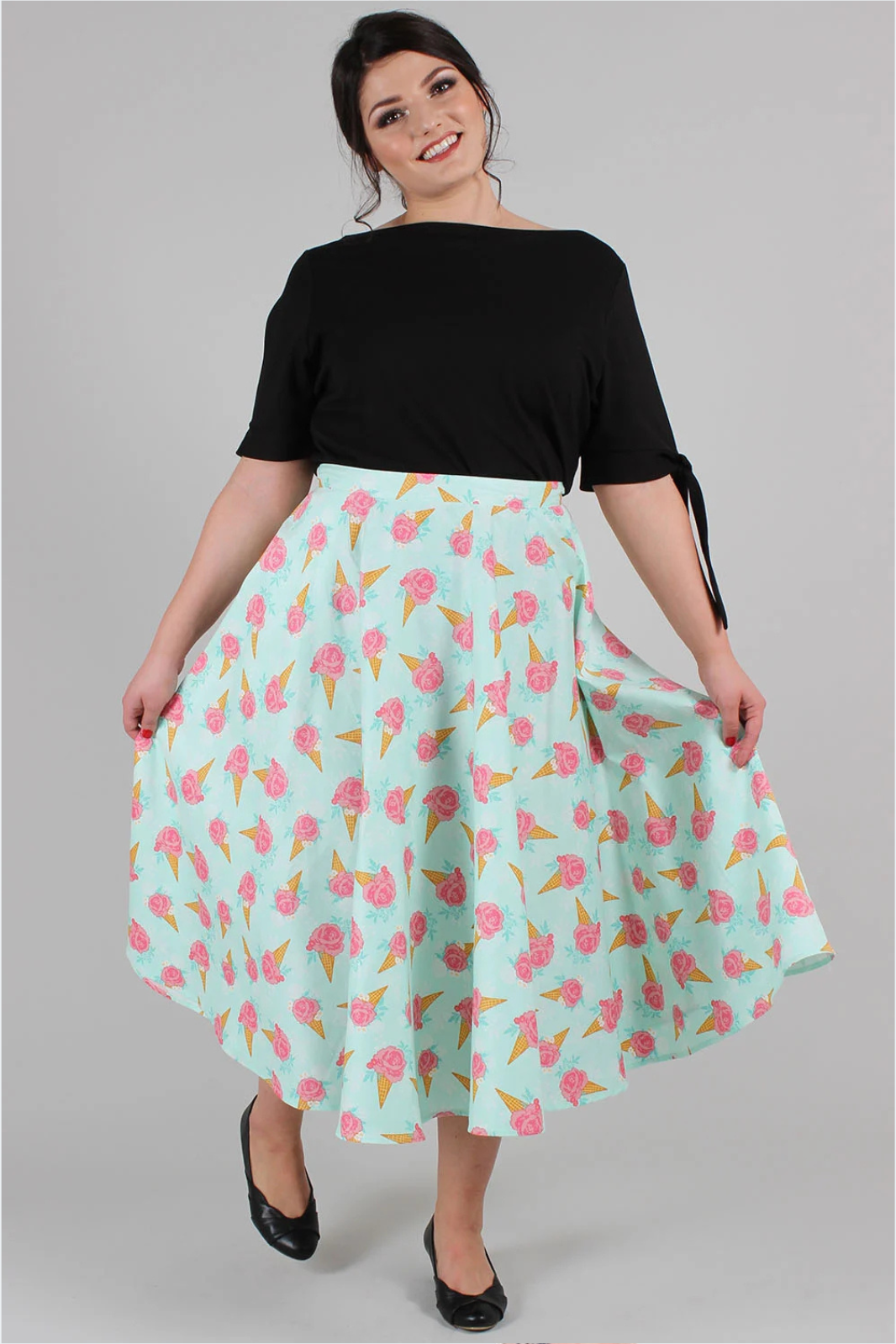 Curve Amy Floral Ice Cream Print Skirt