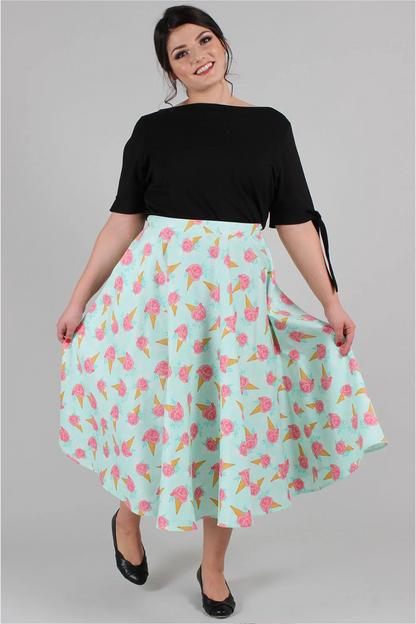 Curve Amy Floral Ice Cream Print Skirt
