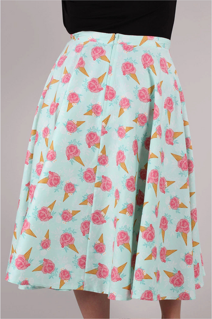 Curve Amy Floral Ice Cream Print Skirt