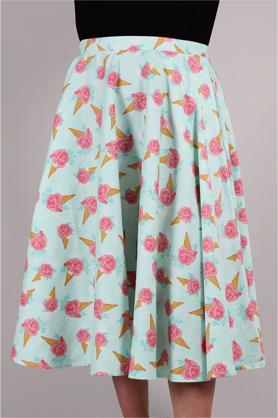 Curve Amy Floral Ice Cream Print Skirt