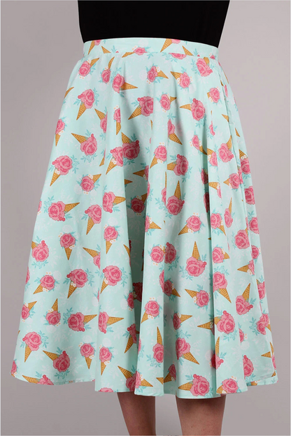 Curve Amy Floral Ice Cream Print Skirt