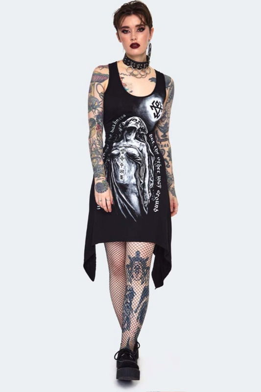 Darkness Statue Print Mini Dress