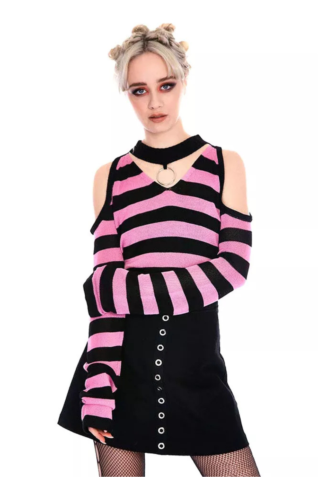 Jawbreaker Stripe Cold Shoulder Jumper