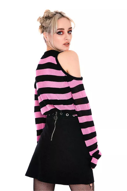 Jawbreaker Stripe Cold Shoulder Jumper
