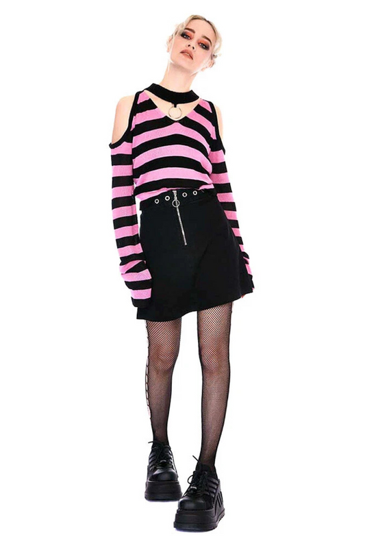 Jawbreaker Stripe Cold Shoulder Jumper