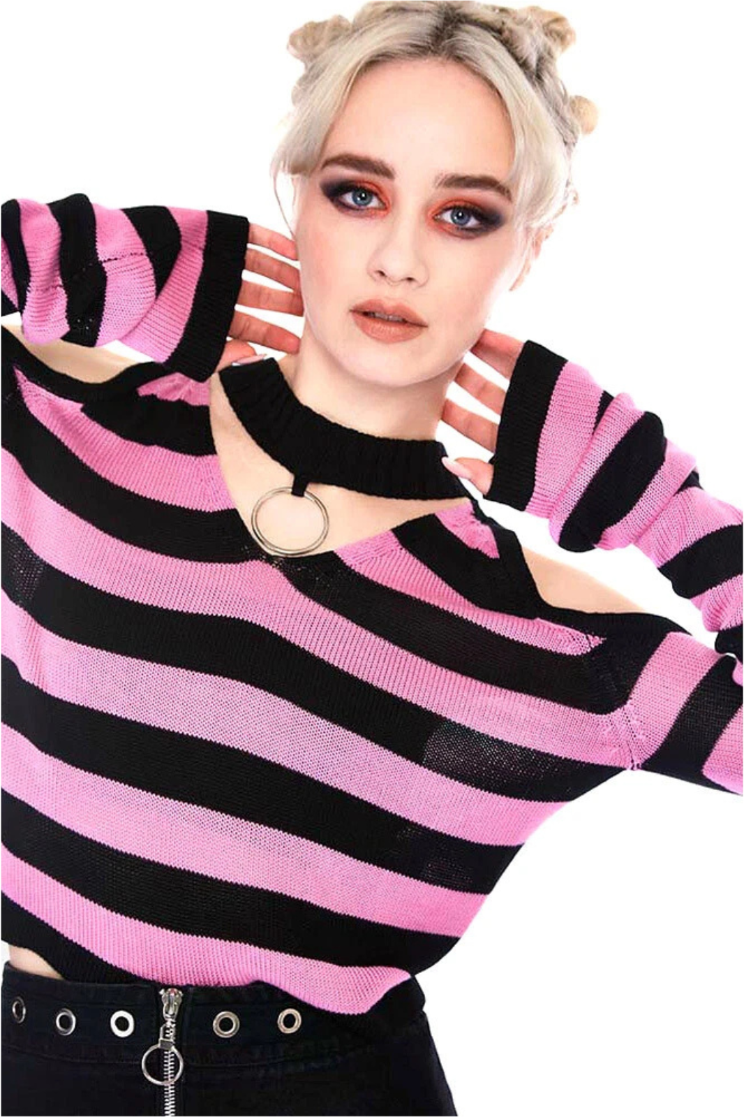Jawbreaker Stripe Cold Shoulder Jumper