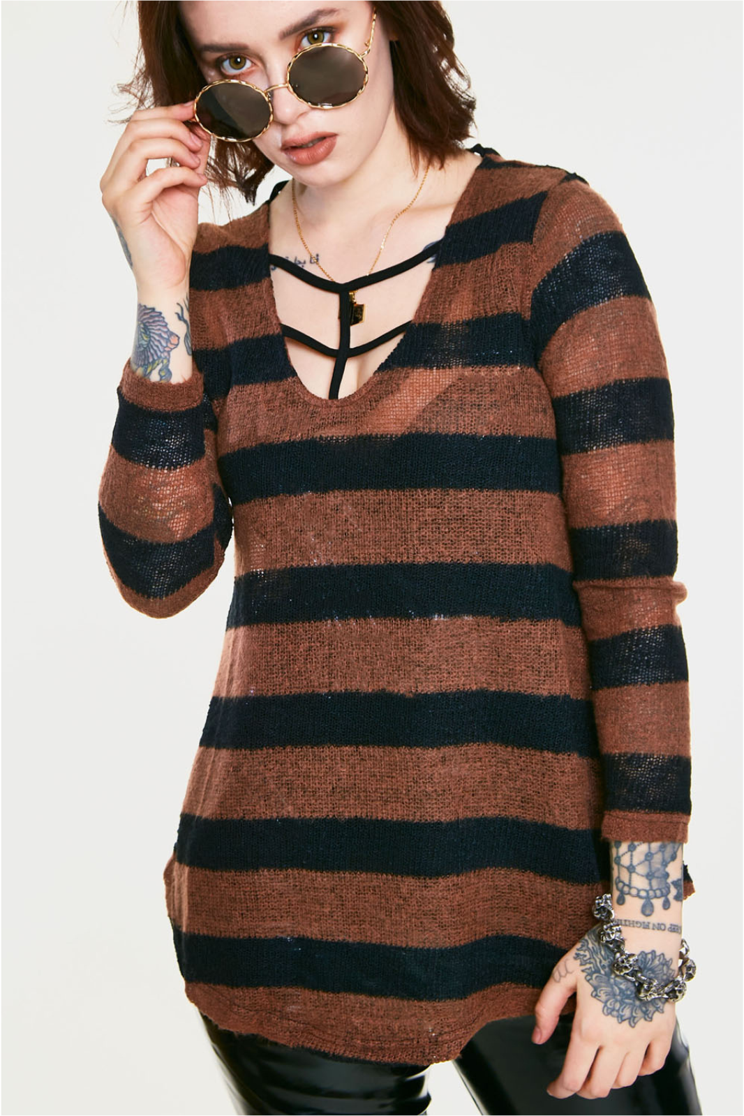 Striped Sheer Knit Sweater