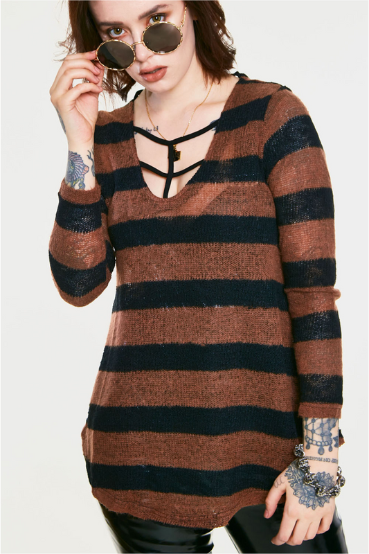 Striped Sheer Knit Sweater