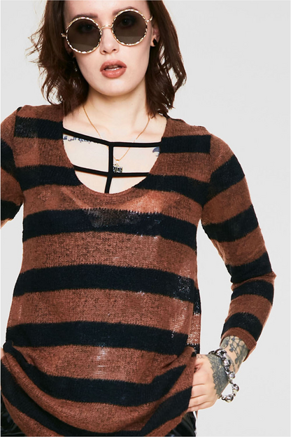 Striped Sheer Knit Sweater