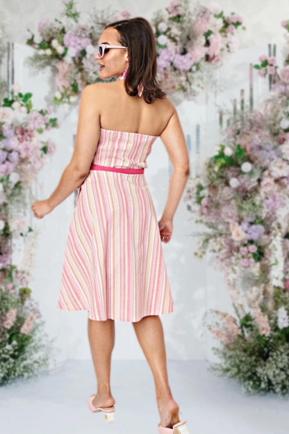 Voodoo Vixen Vintage Fit & Flare Midi Dress Pink Striped Halter Neck Swing