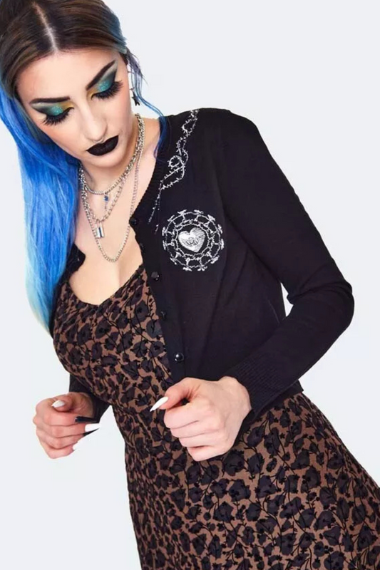 Jawbreaker Alchemic Heart Embroidered Cardigan Black