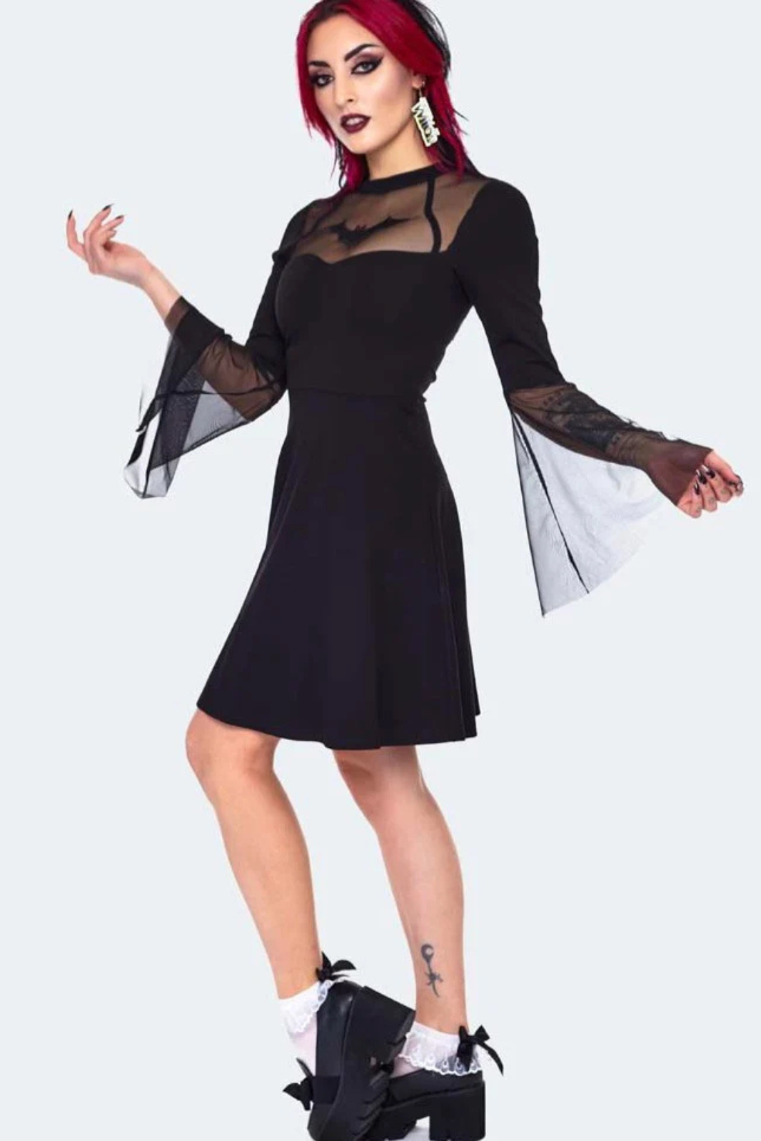 Jawbreaker Bat Embroidered Mini Black Dress