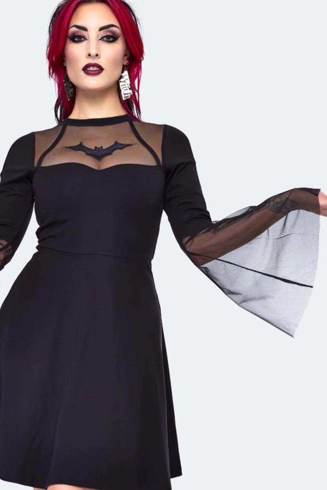 Jawbreaker Bat Embroidered Mini Black Dress