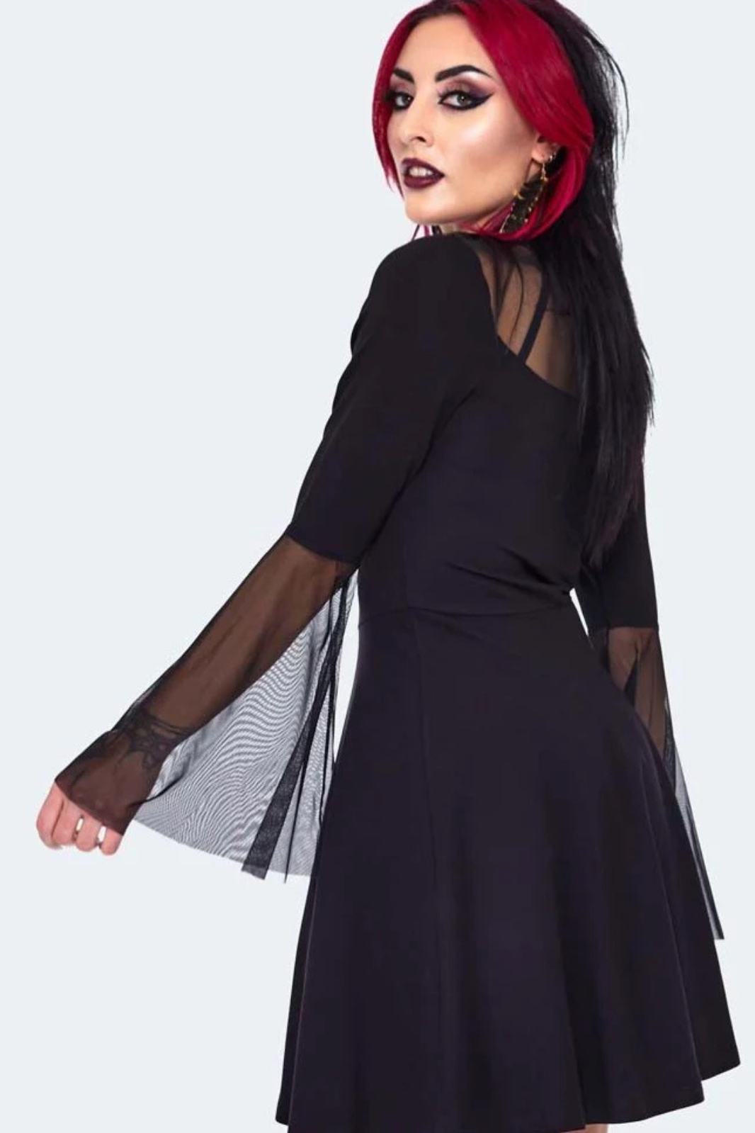 Jawbreaker Bat Embroidered Mini Black Dress