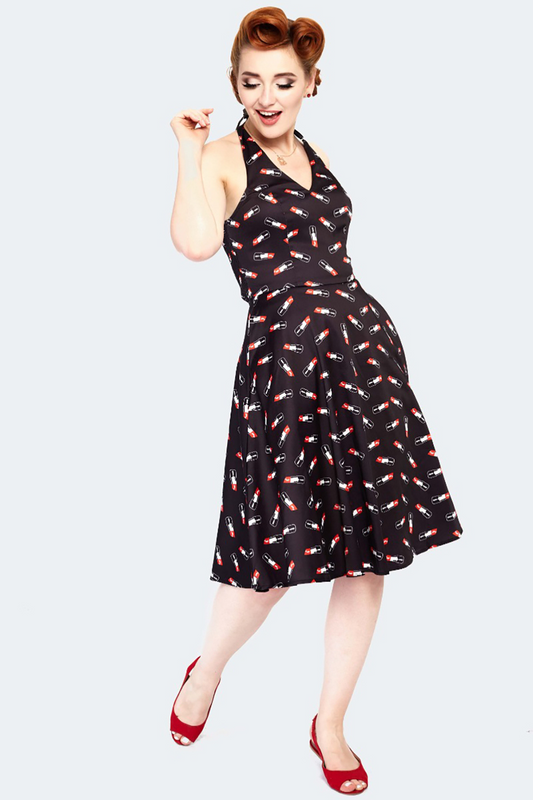 Lipstick Halter Neck Flare Dress