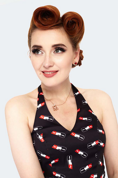 Lipstick Halter Neck Flare Dress