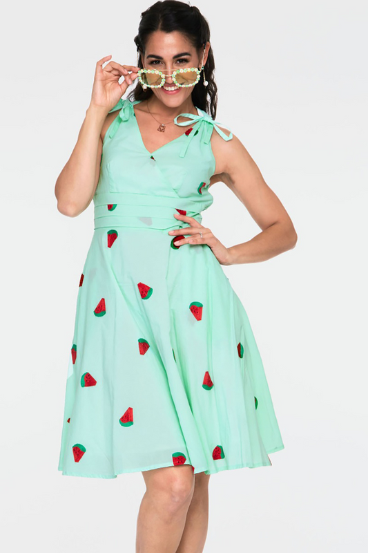 Watermelon Embroidered Flare Dress
