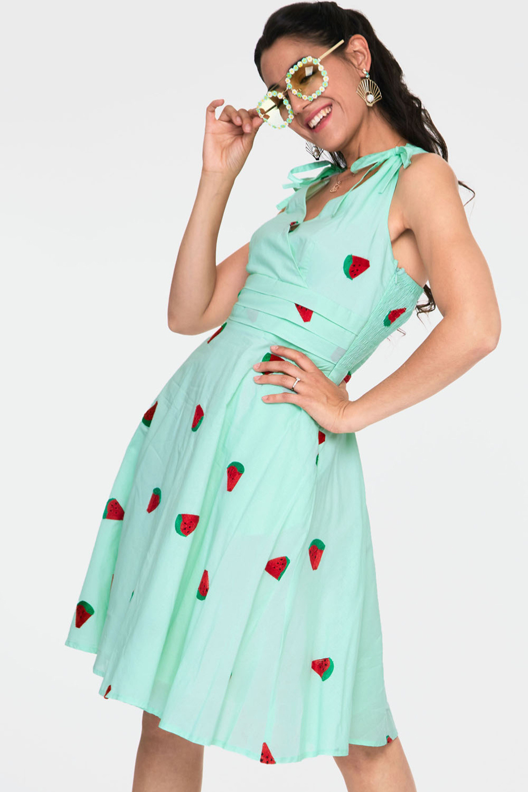 Watermelon Embroidered Flare Dress