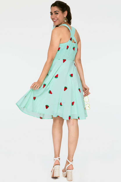 Watermelon Embroidered Flare Dress
