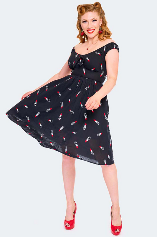 Lipstick Embroidered Flare Dress