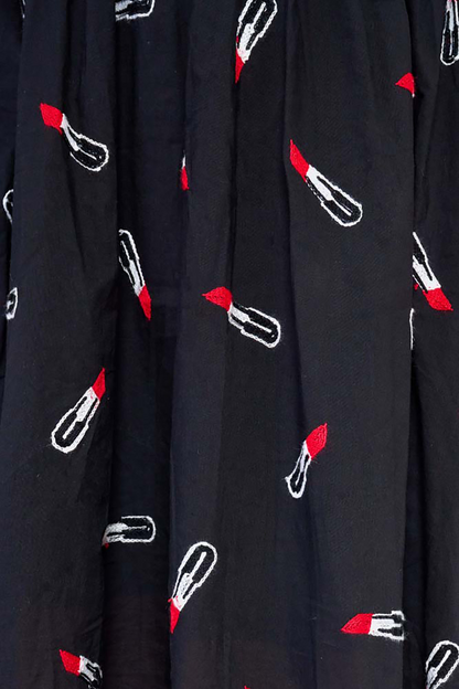 Lipstick Embroidered Flare Dress