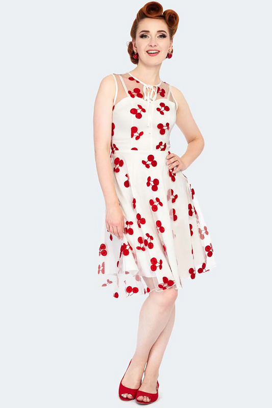 Cherry Embroidered Flare Dress