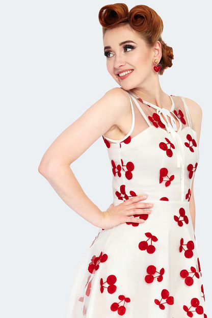 Cherry Embroidered Flare Dress