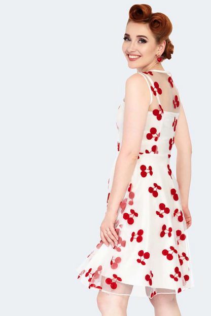 Cherry Embroidered Flare Dress