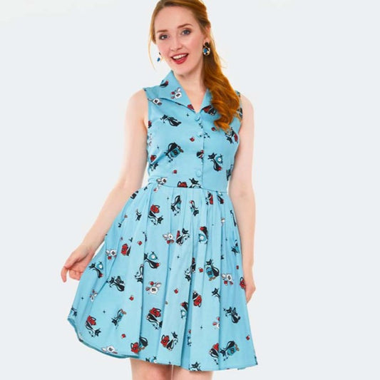 Kitty Sleeveless Flare Dress - Blue