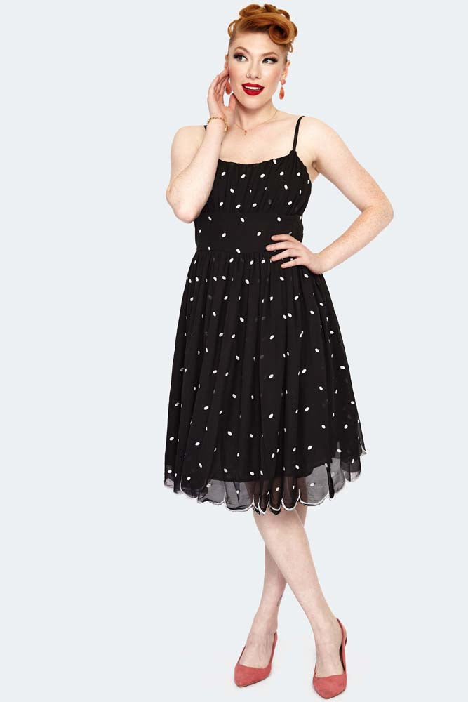 Curve 50's Polka Dot Flare Dress - Black